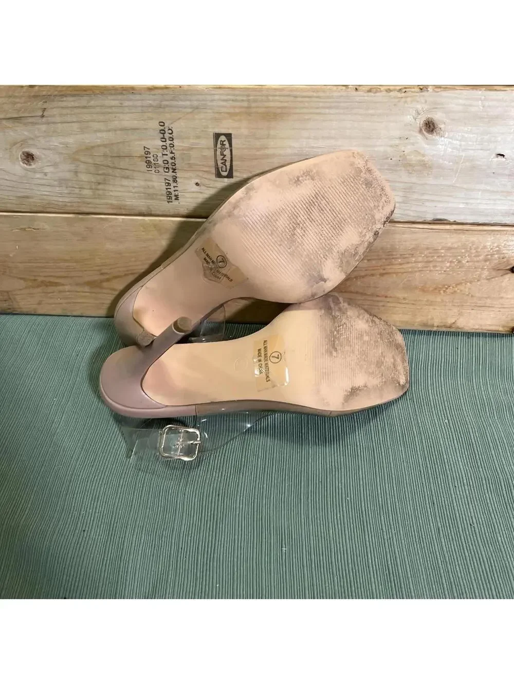 Miss Lola Womens Clear Nude Color Heels Size 7 Tan Pink Square Toe Party Pumps